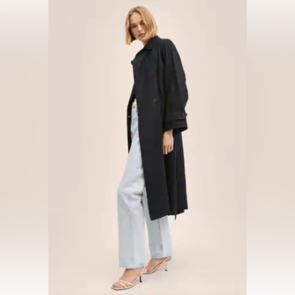 LINDOR PETITE Black long trench coat Size 15/16